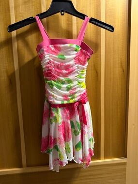 Girls' Pink Floral Ruched Casual Dress - Sleeveless Summer Dress